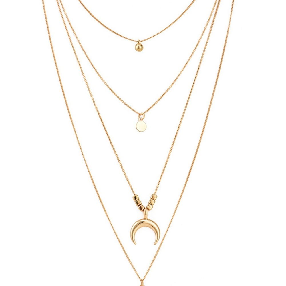 Moon & Round Pendant Layered Chain Necklace